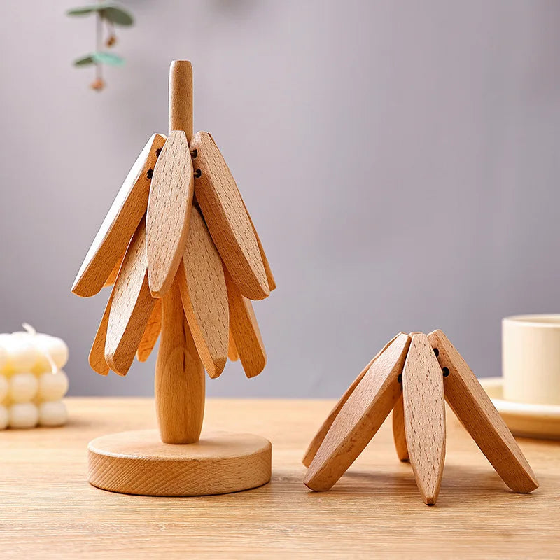 4PCS Tree Design Stand Wooden Heat Resistant