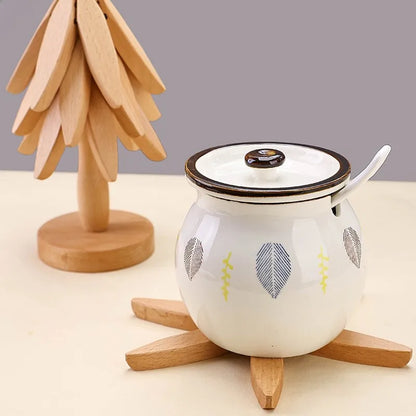 4PCS Tree Design Stand Wooden Heat Resistant